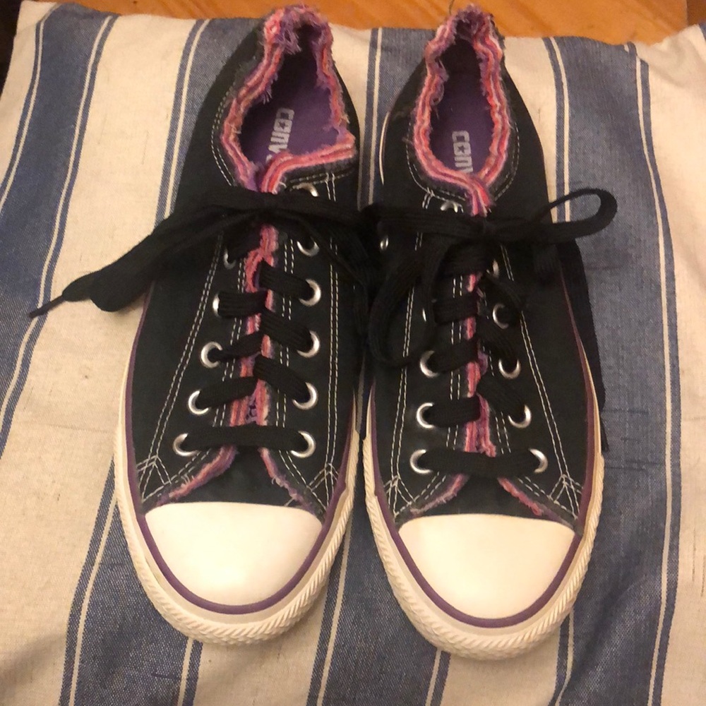 Black and purple/pink converse sneakers